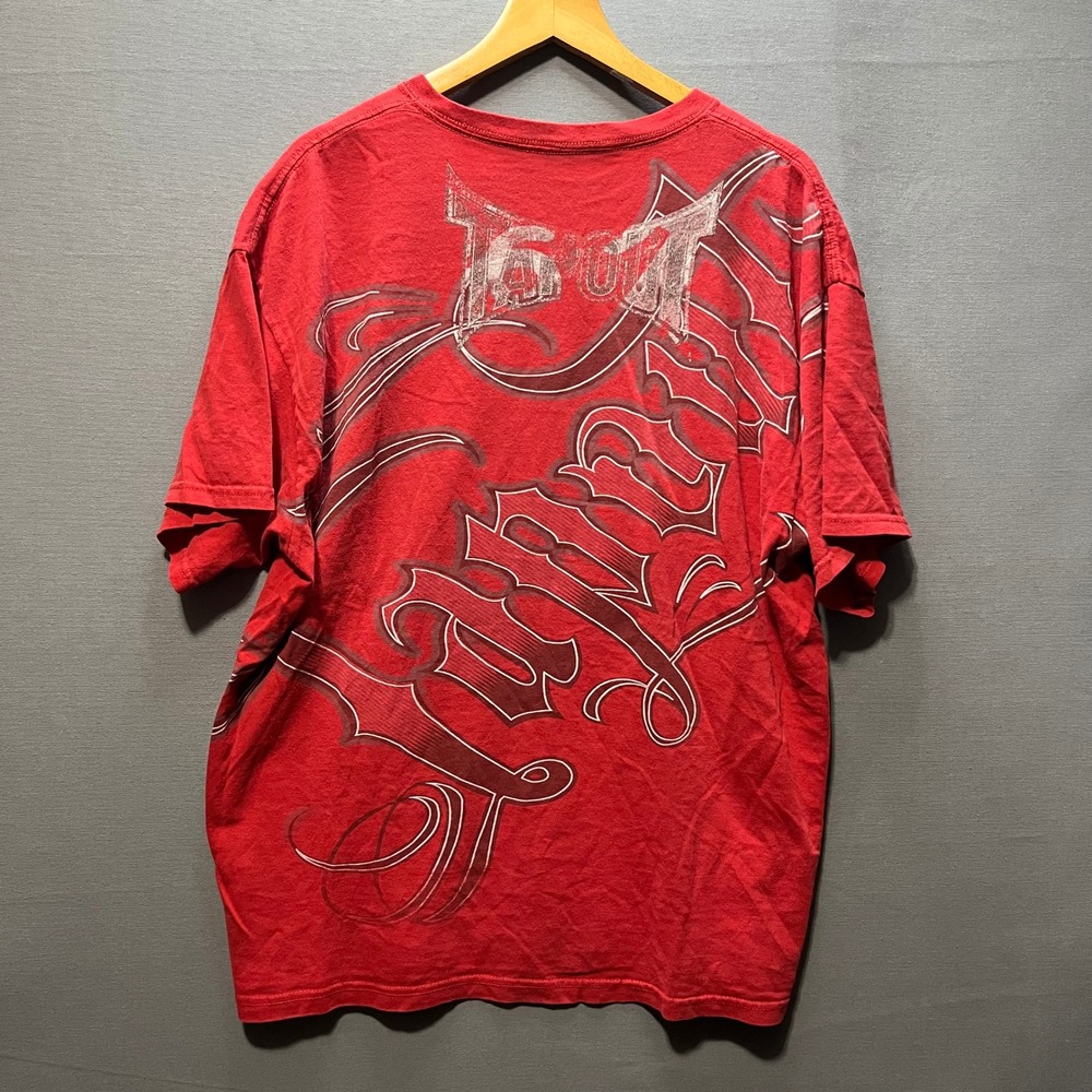 Tapout MMA Elite T-Shirt Red Y2K All Over Print Gothic Cross Mens XL